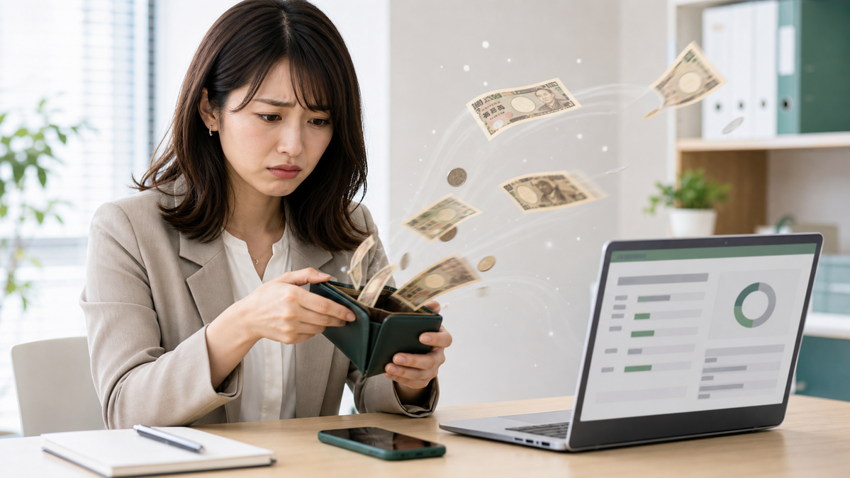 サブスク更新で財布からお金が出ていき困っている女性のイメージ